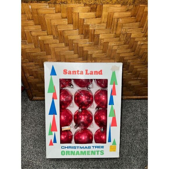 Vintage Christmas Glass Ball Ornaments-Red Round Ball 12 Ct In Box-Good Cond - Picture 1 of 5